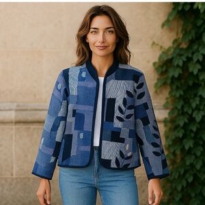 Dress Barn Woman's Color Block Full Zip Cardigan Size Medium Blue Long Sleeve